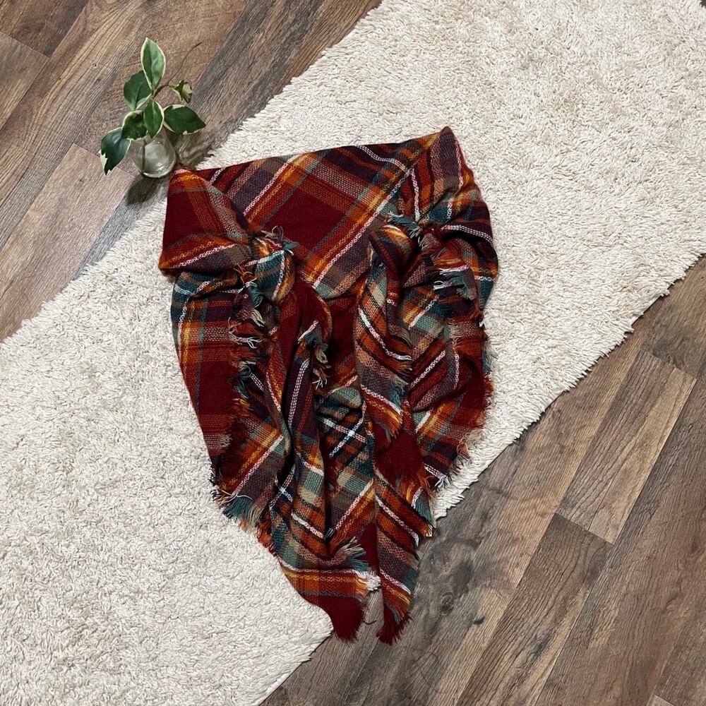 Altar'd State One Size Plaid Fringe Trim Acrylic Blanket Scarf NWT